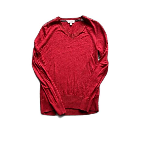 BURBERRY BRIT RED CHECKERED V NECK CASHMERE SWEATER SZ SMALL - Picture 1 of 7